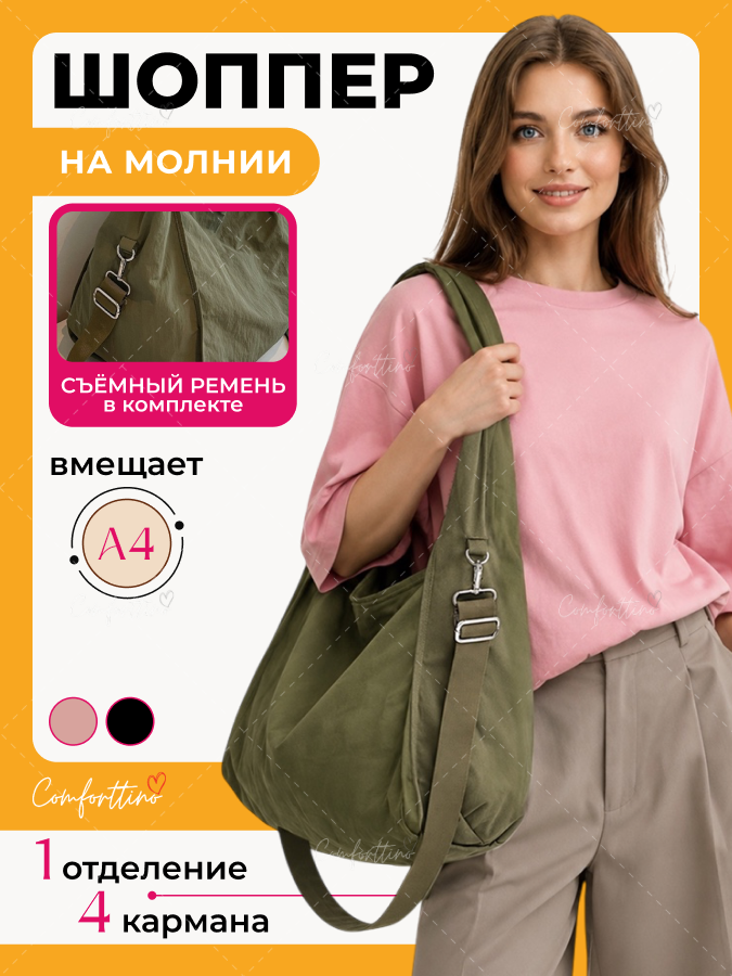 Сумка шоппер тканевый на молнии