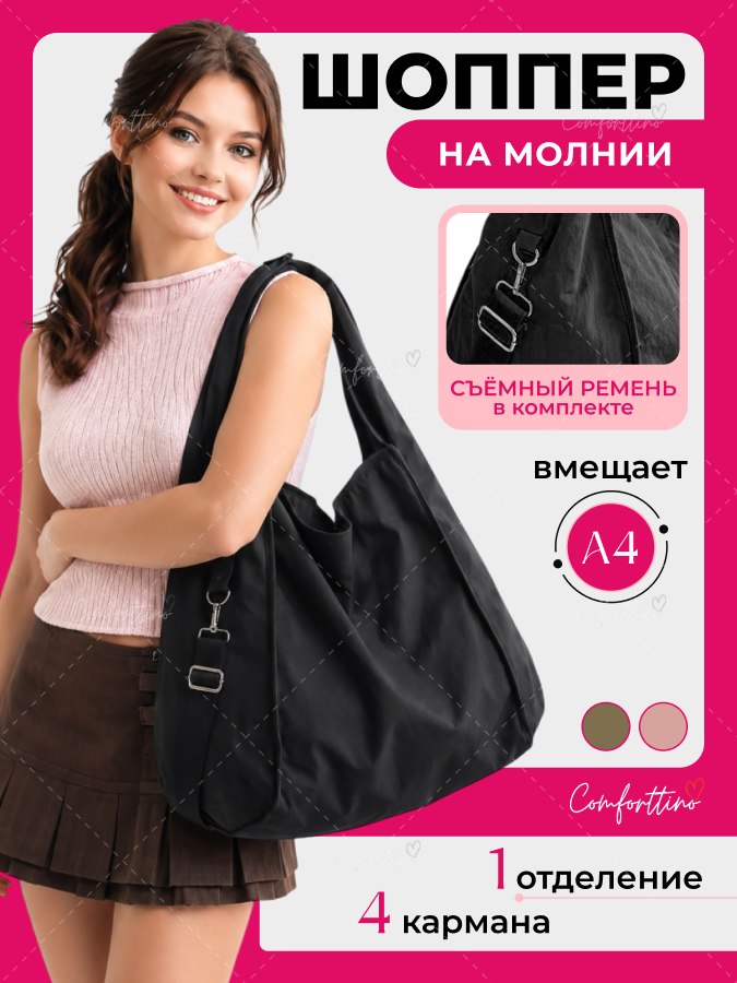 Сумка шоппер тканевый на молнии